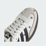 Adidas Samba OG Shoes IF4398 - Black Stripes and Floral Embroidery on White Leather Adidas Samba OG Shoes IF4398 - White Leather Sneakers with Black Stripes and Floral Embroidery