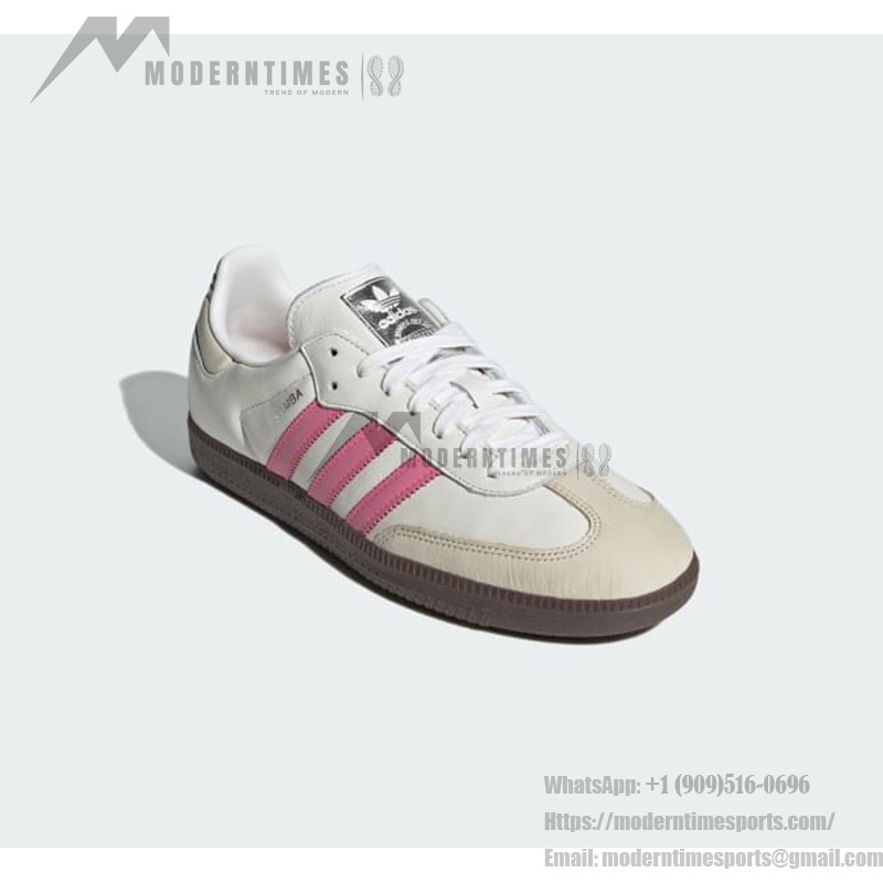 Adidas Samba OG IG1962 - White Sneakers with Pink Stripes for Retro Style Adidas Samba OG Shoes IG1962 - White Leather Sneakers with Pink Stripes