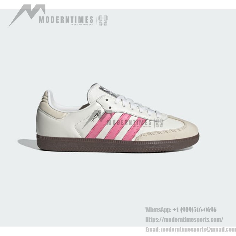 Adidas Samba OG IG1962 - White Sneakers with Pink Stripes for Retro Style Adidas Samba OG Shoes IG1962 - White Leather Sneakers with Pink Stripes