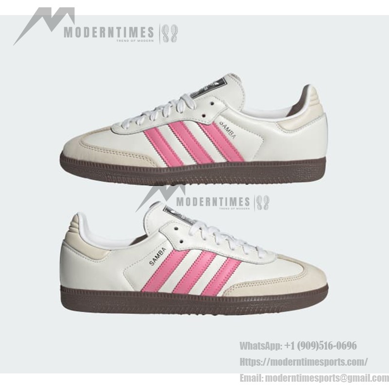 Adidas Samba OG IG1962 - White Sneakers with Pink Stripes for Retro Style Adidas Samba OG Shoes IG1962 - White Leather Sneakers with Pink Stripes