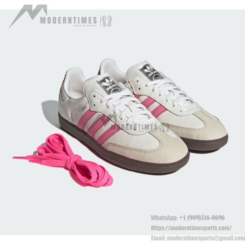 Adidas Samba OG IG1962 - White Sneakers with Pink Stripes for Retro Style Adidas Samba OG Shoes IG1962 - White Leather Sneakers with Pink Stripes
