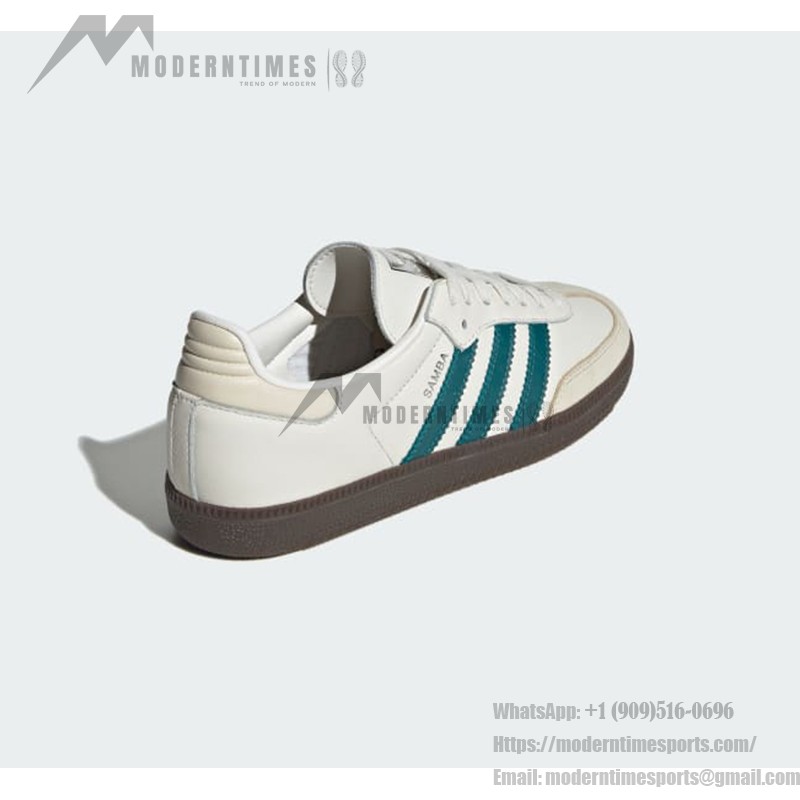 アディダス サンバ OG IG1963 - ホワイト&ティールグリーンスニーカー アディダス サンバ OG IG1963 ホワイトレザースニーカー、ティールグリーンのストライプとガムソール付き
