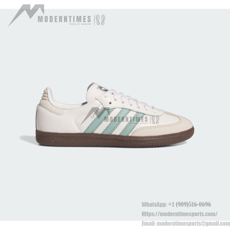 Adidas Samba OG IH2752 - White Sneakers with Mint Green Stripes Adidas Samba OG IH2752 white leather sneakers with mint green stripes and gum sole
