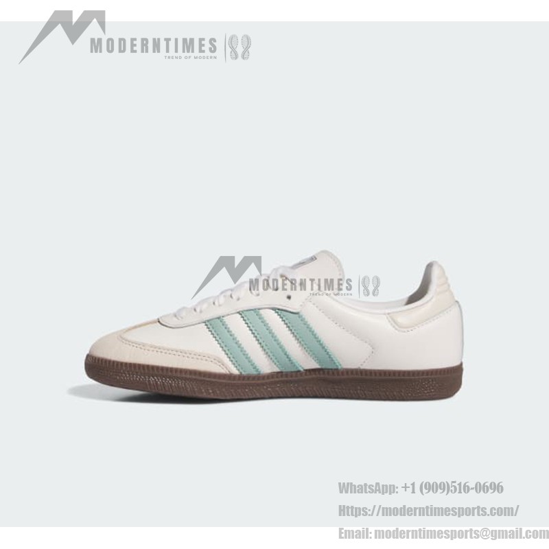 Adidas Samba OG IH2752 - White Sneakers with Mint Green Stripes Adidas Samba OG IH2752 white leather sneakers with mint green stripes and gum sole