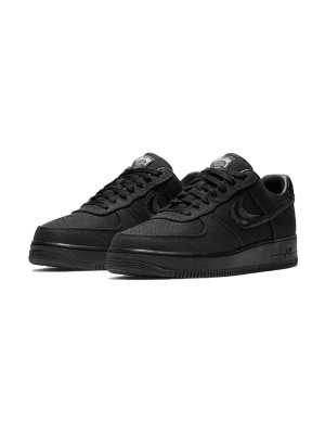 Stüssy x Nike Air Force 1 Low 'Black' CZ9084-001 - All-Black Canvas Streetwear Collaboration Sneakers