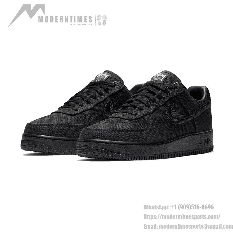 Stüssy x Nike Air Force 1 Low 'Black' - ミニマルなキャンバス コラボスニーカー Stüssy x Nike Air Force 1 Low 'Black' CZ9084-001 - オールブラック キャンバス ストリートウェアスニーカー