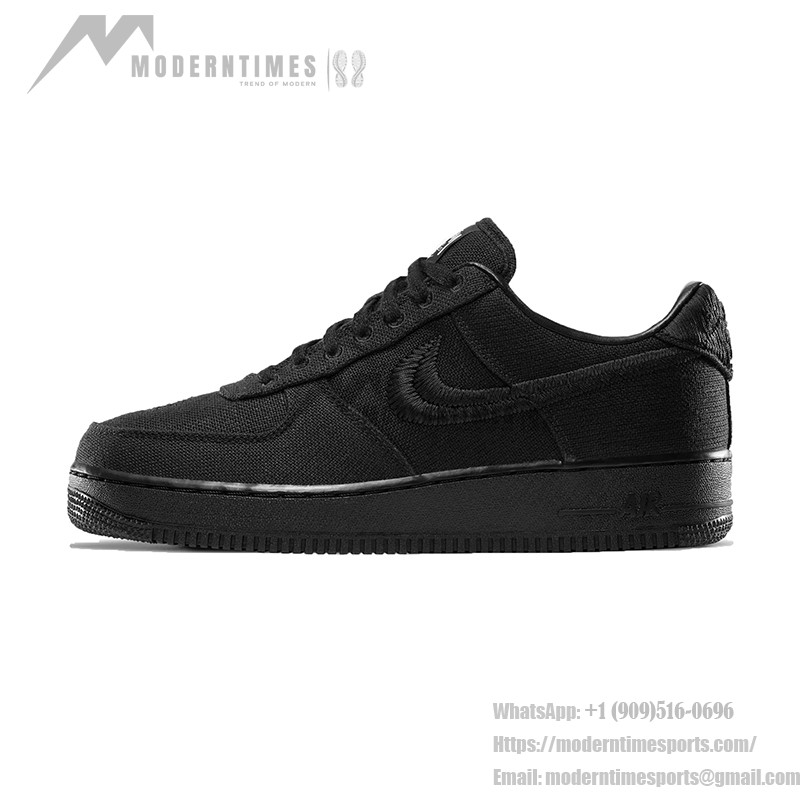 Stüssy x Nike Air Force 1 Low 'Black' - ミニマルなキャンバス コラボスニーカー Stüssy x Nike Air Force 1 Low 'Black' CZ9084-001 - オールブラック キャンバス ストリートウェアスニーカー