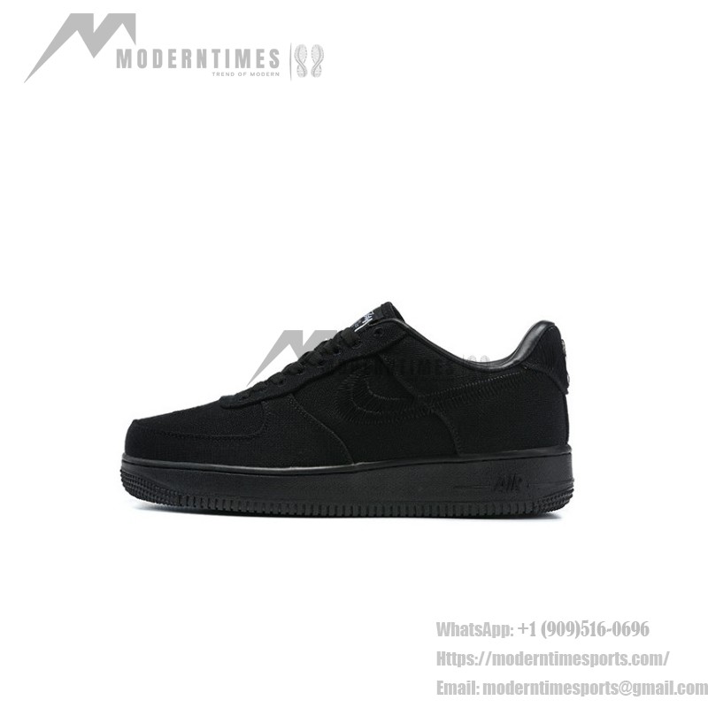 Stüssy x ナイキ エア フォース 1 ロー "Black Hemp" - プレミアムブラックスニーカー Stüssy x ナイキ エア フォース 1 ロー "Black Hemp" CZ9084-001 ブラックヘンプ素材と刺繍ディテールのスニーカー