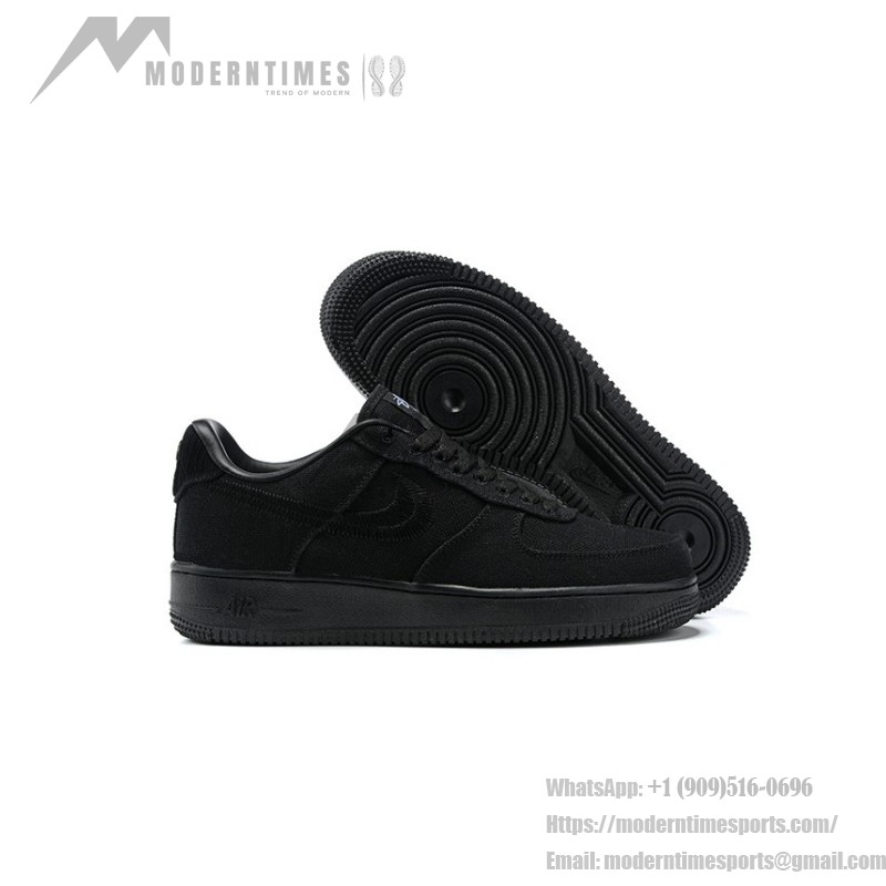 Stüssy x ナイキ エア フォース 1 ロー "Black Hemp" - プレミアムブラックスニーカー Stüssy x ナイキ エア フォース 1 ロー "Black Hemp" CZ9084-001 ブラックヘンプ素材と刺繍ディテールのスニーカー