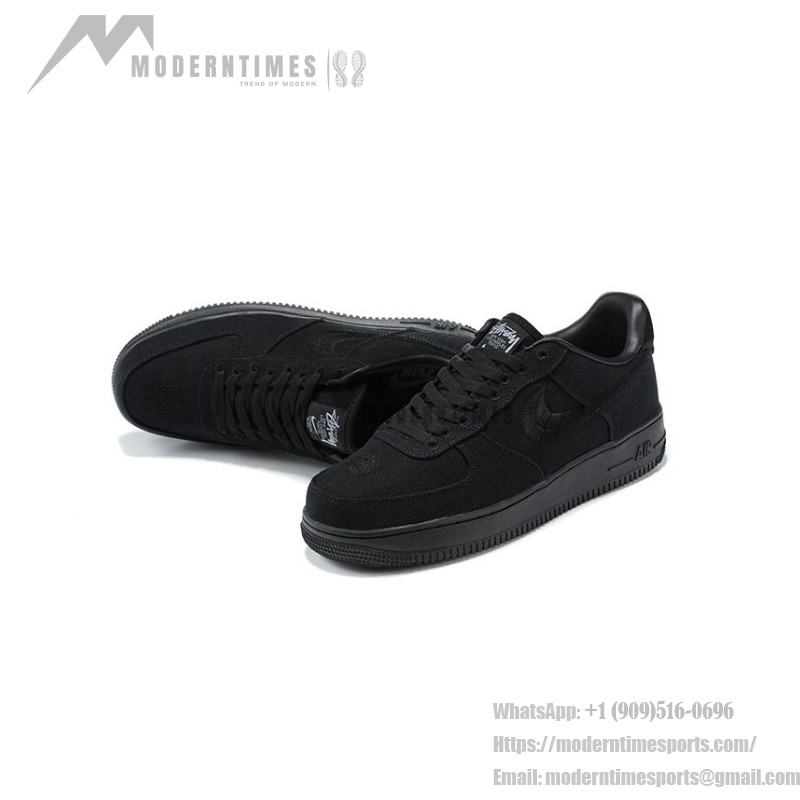 Stüssy x ナイキ エア フォース 1 ロー "Black Hemp" - プレミアムブラックスニーカー Stüssy x ナイキ エア フォース 1 ロー "Black Hemp" CZ9084-001 ブラックヘンプ素材と刺繍ディテールのスニーカー