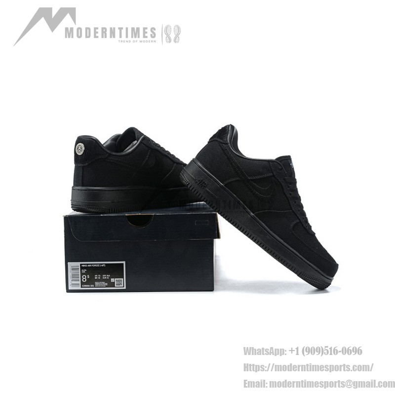 Stüssy x ナイキ エア フォース 1 ロー "Black Hemp" - プレミアムブラックスニーカー Stüssy x ナイキ エア フォース 1 ロー "Black Hemp" CZ9084-001 ブラックヘンプ素材と刺繍ディテールのスニーカー