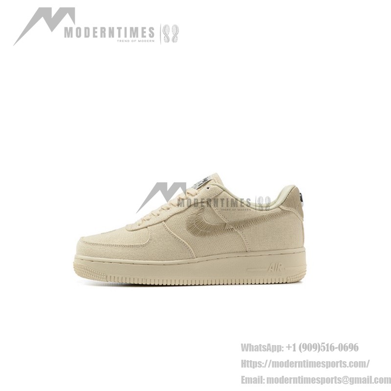 Stüssy x Nike Air Force 1 Low CZ9084-200 - スタイリッシュなフォッシルストーンスニーカー Stüssy x Nike Air Force 1 Low CZ9084-200 - ヘンプアッパーを備えたフォッシルストーンスニーカー