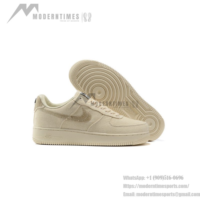 Stüssy x Nike Air Force 1 Low CZ9084-200 - スタイリッシュなフォッシルストーンスニーカー Stüssy x Nike Air Force 1 Low CZ9084-200 - ヘンプアッパーを備えたフォッシルストーンスニーカー