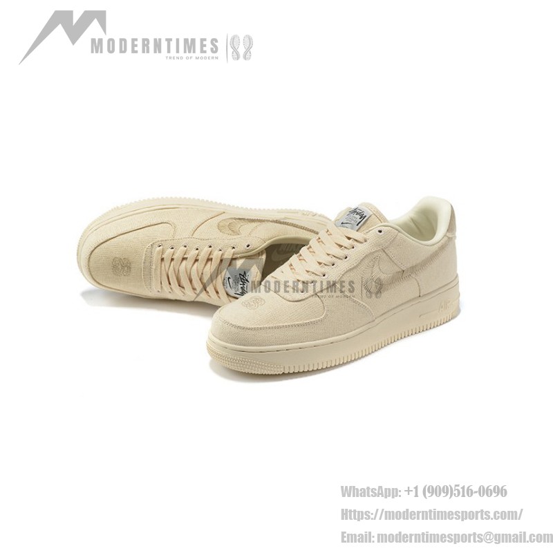 Stüssy x Nike Air Force 1 Low CZ9084-200 - スタイリッシュなフォッシルストーンスニーカー Stüssy x Nike Air Force 1 Low CZ9084-200 - ヘンプアッパーを備えたフォッシルストーンスニーカー