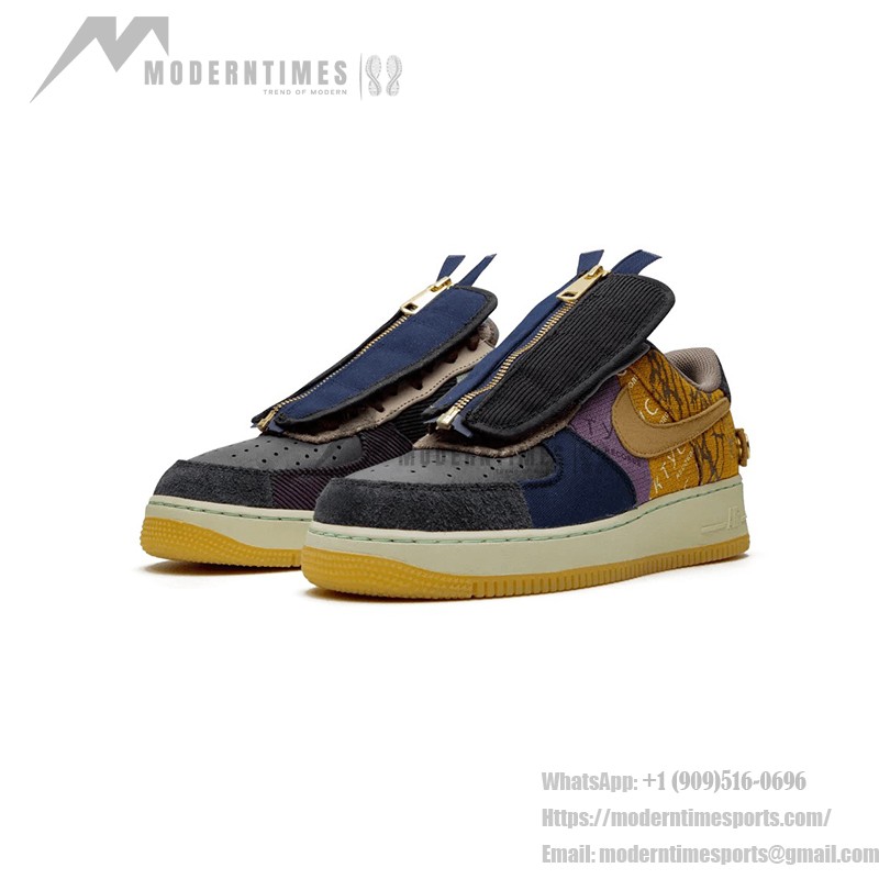 Travis Scott x Nike Air Force 1 Low 'Cactus Jack' - ワークウェア風パッチワークスニーカー Travis Scott x Nike Air Force 1 Low 'Cactus Jack' CN2405-900 - ジッパー付きパッチワークコラボスニーカー