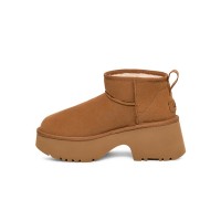 UGG レディース クラシック ウルトラ ミニ ニューハイツ チェスナット 1158311 - ハイプラットフォームソール付きファッショナブルなシープスキンブーツ
