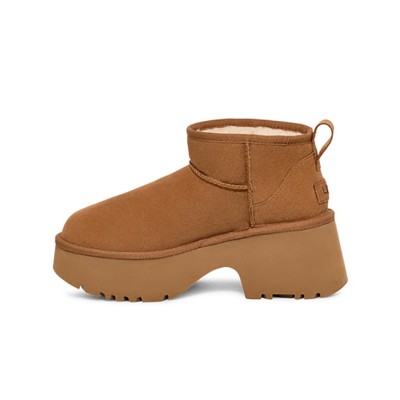UGG レディース クラシック ウルトラ ミニ ニューハイツ チェスナット 1158311 - ハイプラットフォームソール付きファッショナブルなシープスキンブーツ