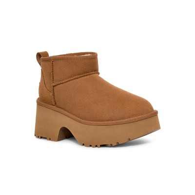 UGG レディース クラシック ウルトラ ミニ ニューハイツ チェスナット 1158311 - ハイプラットフォームソール付きファッショナブルなシープスキンブーツ