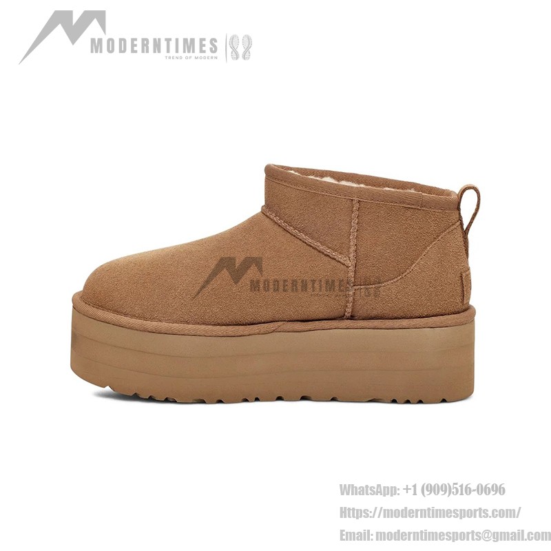 UGG レディース クラシック ウルトラ ミニ プラットフォーム チェスナット 1135092 - 日常の快適さのためのトレンディなシープスキンブーツ UGG レディース クラシック ウルトラ ミニ プラットフォーム チェスナット 1135092 ブーツ - シープスキンの快適さとプラットフォームソール
