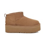 UGG レディース クラシック ウルトラ ミニ プラットフォーム チェスナット 1135092 - 日常の快適さのためのトレンディなシープスキンブーツ UGG レディース クラシック ウルトラ ミニ プラットフォーム チェスナット 1135092 ブーツ - シープスキンの快適さとプラットフォームソール
