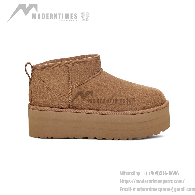 UGG レディース クラシック ウルトラ ミニ プラットフォーム チェスナット 1135092 - 日常の快適さのためのトレンディなシープスキンブーツ UGG レディース クラシック ウルトラ ミニ プラットフォーム チェスナット 1135092 ブーツ - シープスキンの快適さとプラットフォームソール