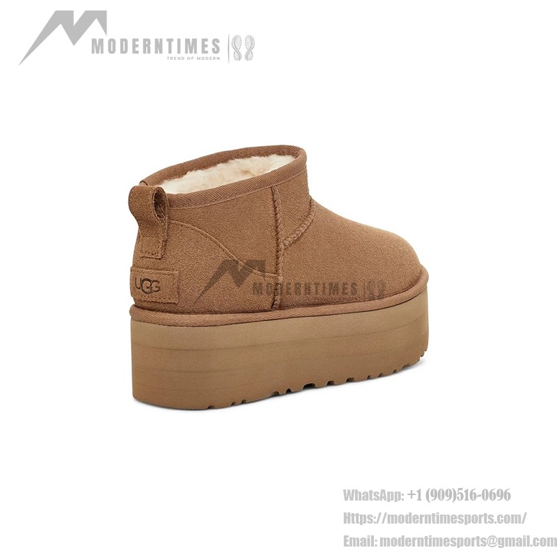 UGG レディース クラシック ウルトラ ミニ プラットフォーム チェスナット 1135092 - 日常の快適さのためのトレンディなシープスキンブーツ UGG レディース クラシック ウルトラ ミニ プラットフォーム チェスナット 1135092 ブーツ - シープスキンの快適さとプラットフォームソール