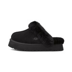 UGG レディース ディスケット ブラック:快適なシープスキン裏地付きプラットフォームスリッパ UGG レディース ディスケット ブラック、シープスキン裏地とEVAプラットフォームソール付き
