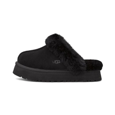 UGG レディース ディスケット ブラック：快適さを追求したシープスキン裏地付きスタイリッシュプラットフォームスリッパ