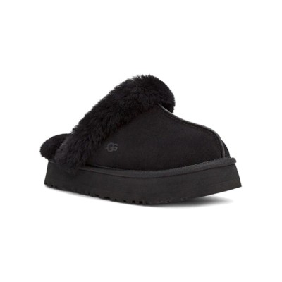 UGG レディース ディスケット ブラック：快適さを追求したシープスキン裏地付きスタイリッシュプラットフォームスリッパ