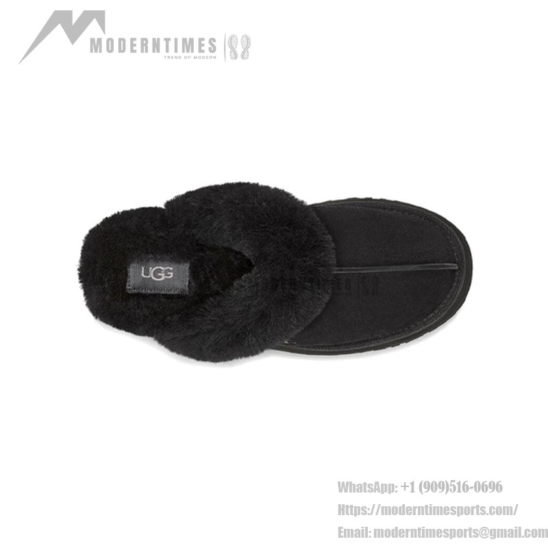 UGG レディース ディスケット ブラック:快適なシープスキン裏地付きプラットフォームスリッパ UGG レディース ディスケット ブラック、シープスキン裏地とEVAプラットフォームソール付き