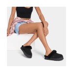 UGG レディース ディスケット ブラック:快適なシープスキン裏地付きプラットフォームスリッパ UGG レディース ディスケット ブラック、シープスキン裏地とEVAプラットフォームソール付き