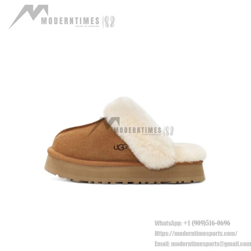 UGG ウィメンズ ディスケット スリッパ チェスナット 1122550 - 暖かくてスタイリッシュなシープスキン スリッパ UGG ウィメンズ ディスケット スリッパ チェスナット 1122550 - 室内外兼用の快適なシープスキン プラットフォームスリッパ