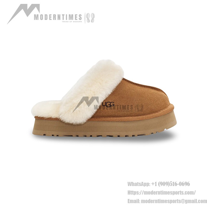 UGG ウィメンズ ディスケット スリッパ チェスナット 1122550 - 暖かくてスタイリッシュなシープスキン スリッパ UGG ウィメンズ ディスケット スリッパ チェスナット 1122550 - 室内外兼用の快適なシープスキン プラットフォームスリッパ