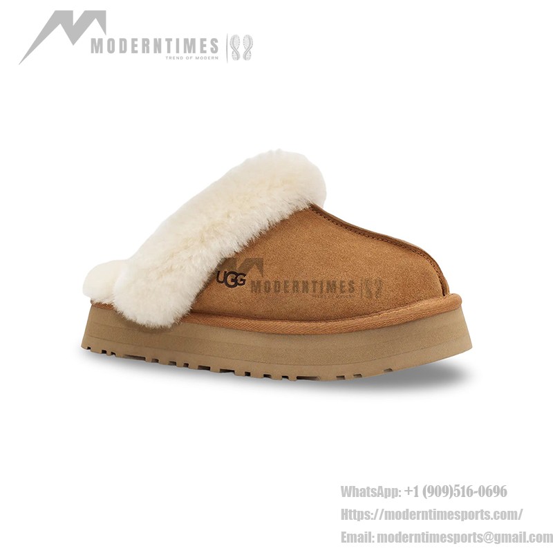 UGG ウィメンズ ディスケット スリッパ チェスナット 1122550 - 暖かくてスタイリッシュなシープスキン スリッパ UGG ウィメンズ ディスケット スリッパ チェスナット 1122550 - 室内外兼用の快適なシープスキン プラットフォームスリッパ
