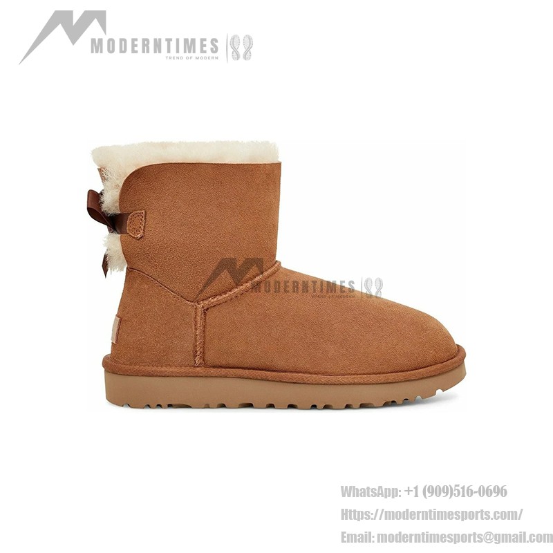 UGG レディース ミニ ベイリーボウ II ブーツ チェスナット - スタイリッシュなスエードとシープスキンライニングブーツ UGG レディース ミニ ベイリーボウ II ブーツ チェスナット 1016501 - スタイリッシュなスエードとシープスキンのブーツ