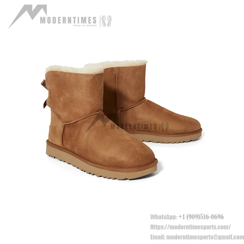 UGG レディース ミニ ベイリーボウ II ブーツ チェスナット - スタイリッシュなスエードとシープスキンライニングブーツ UGG レディース ミニ ベイリーボウ II ブーツ チェスナット 1016501 - スタイリッシュなスエードとシープスキンのブーツ
