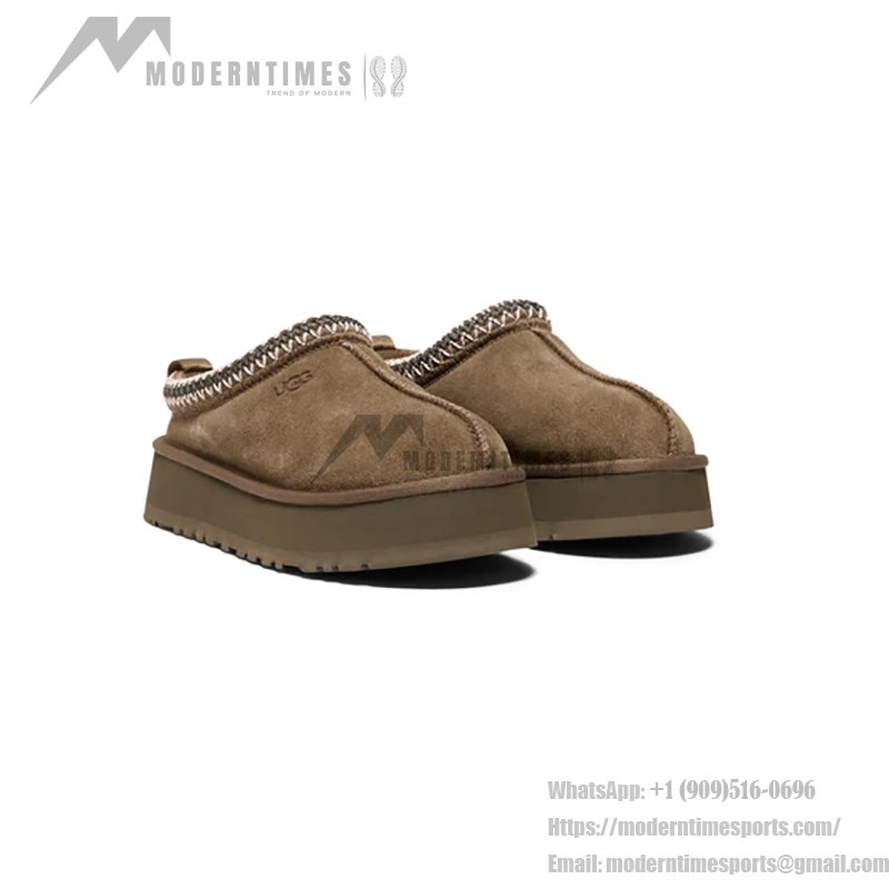 UGG レディース タズ スリッパ ヒッコリー 1122553 - スタイリッシュなプラットフォームスリッパ UGG レディース タズ スリッパ ヒッコリー 1122553 - 快適なシープスキンライニング付きスエードスリッパ