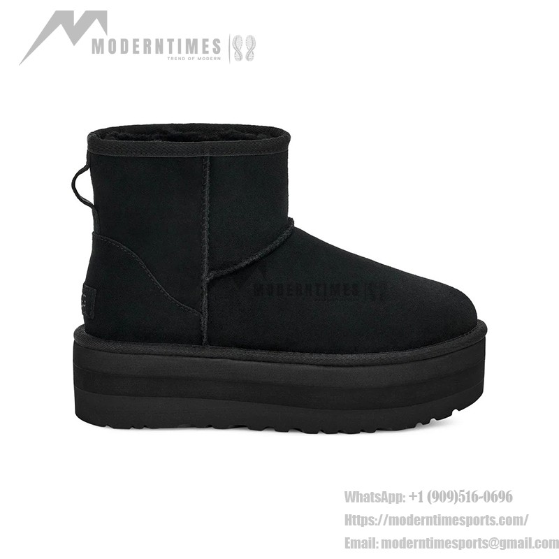 UGG クラシック ミニ プラットフォーム ブラック:快適でスタイリッシュな厚底ブーツ スエードアッパーとプラットフォームソールを備えたUGG クラシック ミニ プラットフォーム ブラックブーツ