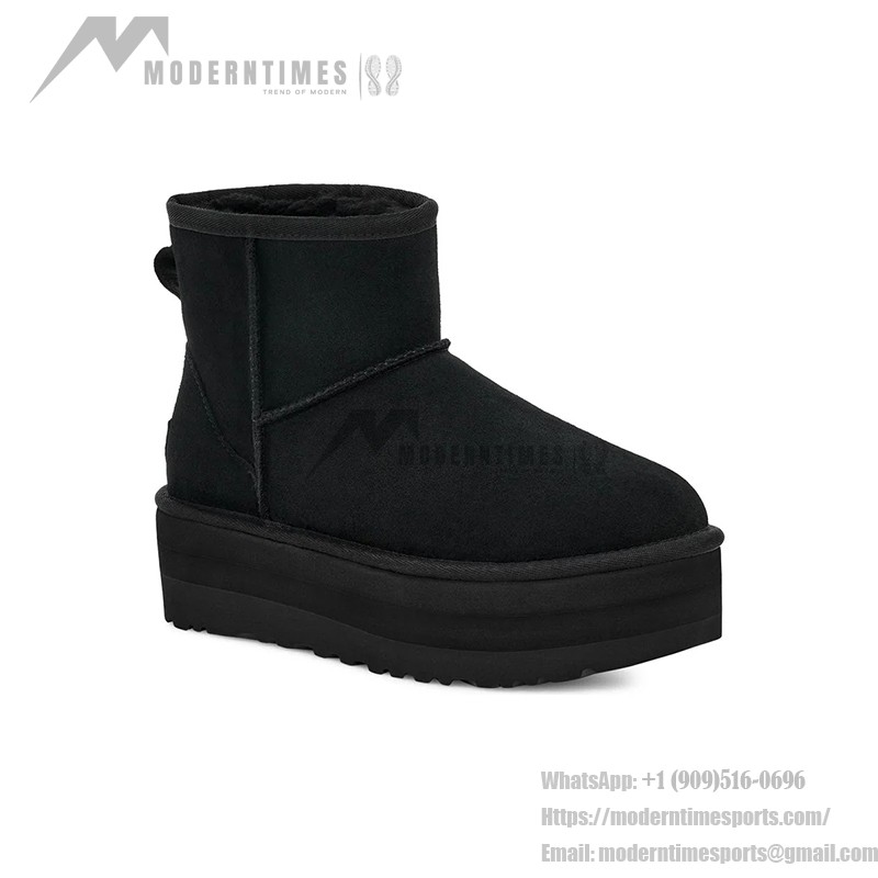UGG クラシック ミニ プラットフォーム ブラック:快適でスタイリッシュな厚底ブーツ スエードアッパーとプラットフォームソールを備えたUGG クラシック ミニ プラットフォーム ブラックブーツ