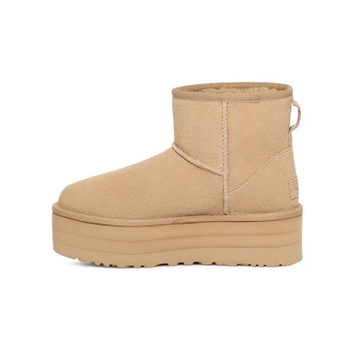 UGG クラシック ミニ プラットフォーム マスタードシード 1134991 - トレンディなプラットフォームソール付きスタイリッシュシープスキンブーツ