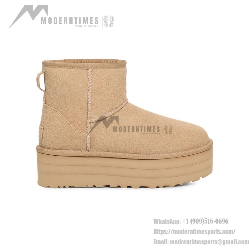 UGG クラシック ミニ プラットフォーム マスタードシード 1134991 - トレンディな日常使いに最適なスタイリッシュシープスキンブーツ UGG クラシック ミニ プラットフォーム マスタードシード 1134991 ブーツ - シープスキンとスエードの快適さとプラットフォームソール