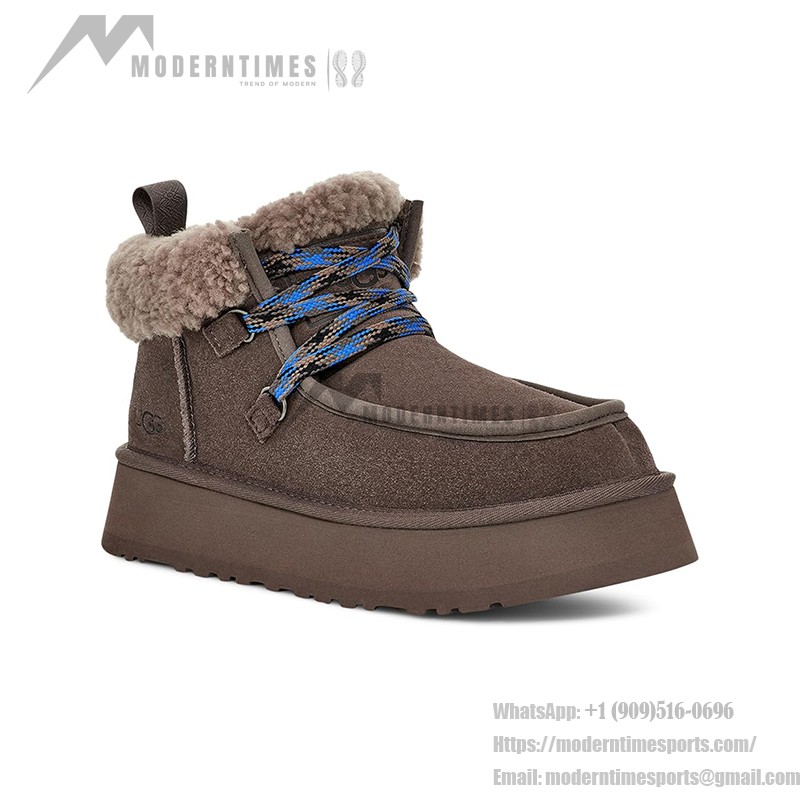 UGG ウィメンズ ファンカッラ キャビンカフ ブーツ ブラウン 1143954 - 快適なスエードブーツ UGG ウィメンズ ファンカッラ キャビンカフ ブーツ ブラウン 1143954 - シープスキン裏地付きスエードブーツ