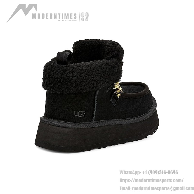 UGG レディース ファンカラ キャビン カフ ブーツ ブラック 1143954:快適なシープスキン裏地付きレースアップブーツ UGG レディース ファンカラ キャビン カフ ブーツ ブラック 1143954、シープスキン裏地とレースアップデザイン付き