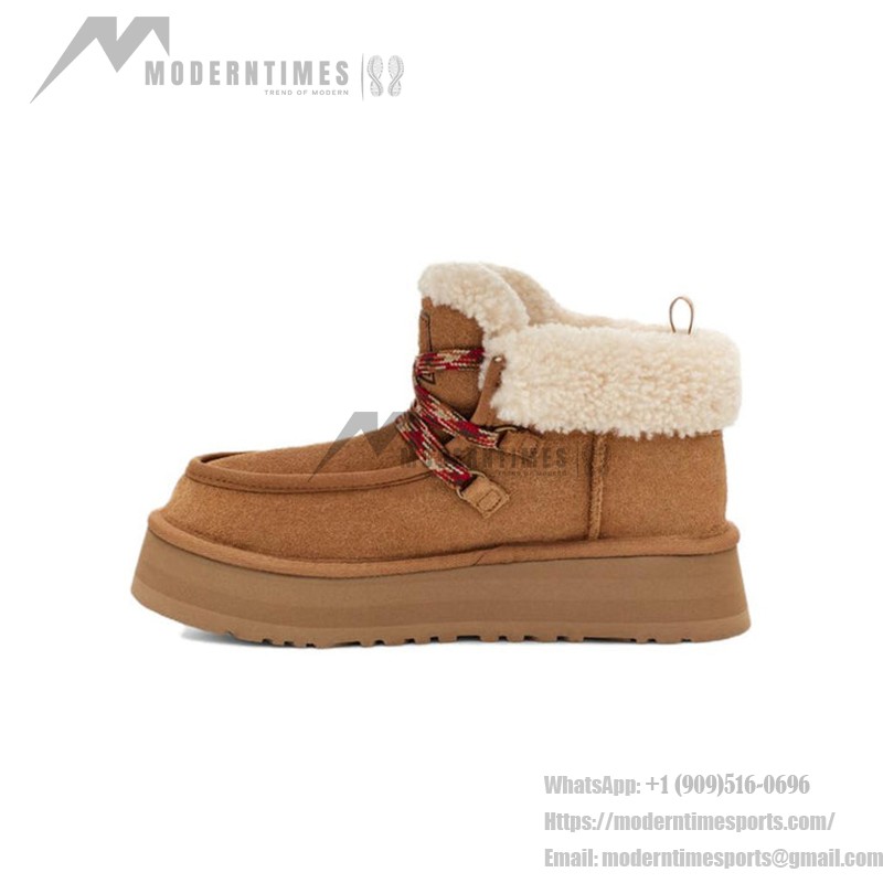 UGG ファンカーラ キャビン カフ ブーツ チェスナット 1143954 UGG レディース ファンカーラ キャビン カフ ブーツ チェスナット 1143954 - シープスキン裏地付き快適なスエードブーツ