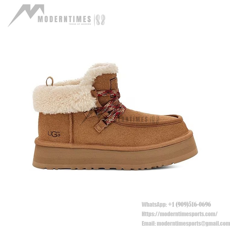 UGG ファンカーラ キャビン カフ ブーツ チェスナット 1143954 UGG レディース ファンカーラ キャビン カフ ブーツ チェスナット 1143954 - シープスキン裏地付き快適なスエードブーツ