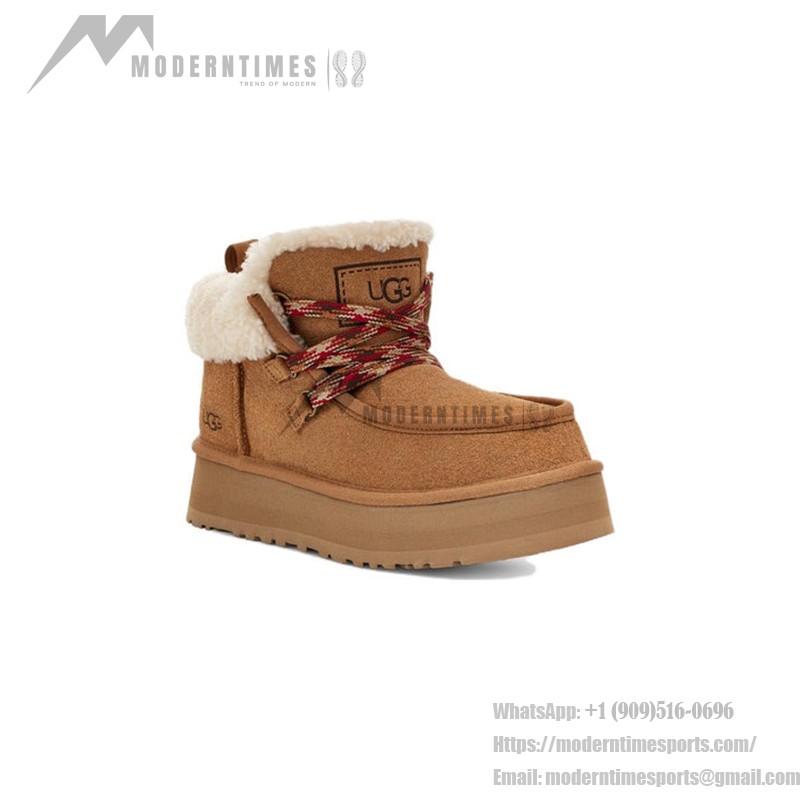 UGG ファンカーラ キャビン カフ ブーツ チェスナット 1143954 UGG レディース ファンカーラ キャビン カフ ブーツ チェスナット 1143954 - シープスキン裏地付き快適なスエードブーツ