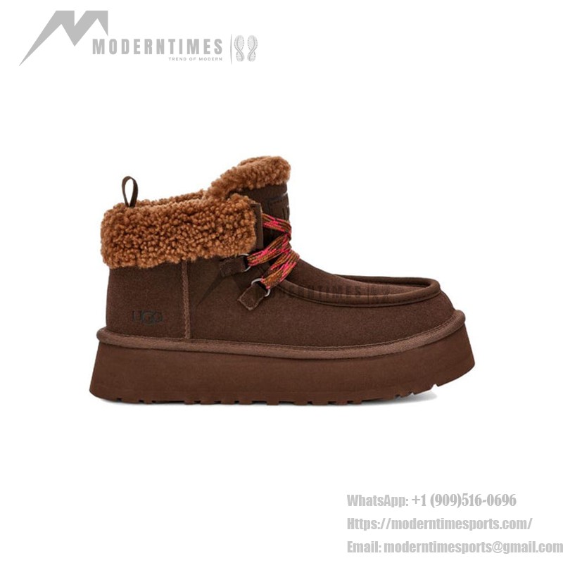 UGG レディース ファンカラ キャビン カフ ブーツ ブラウン 1143954 UGG レディース ファンカラ キャビン カフ ブーツ ブラウン 1143954 - シープスキン裏地付きスエードブーツ