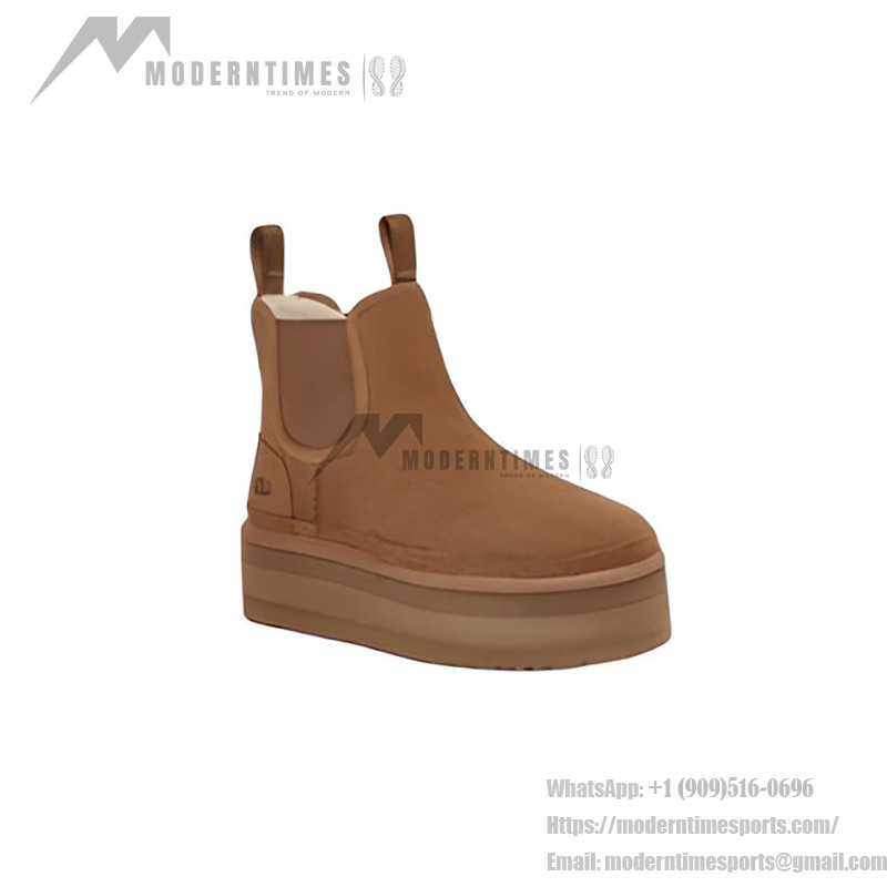 UGG Women's Neumel Platform Chelsea Boot Chestnut 1134526-CHE UGG Women's Neumel Platform Chelsea Boot Chestnut 1134526-CHE - Suede Boots with Sheepskin Lining