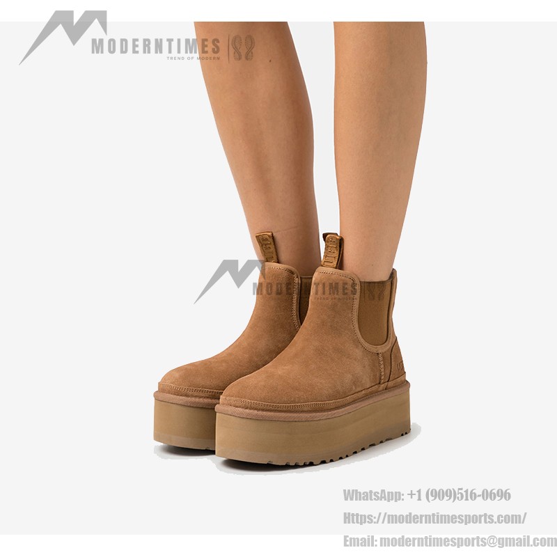 UGG Women's Neumel Platform Chelsea Boot Chestnut 1134526-CHE UGG Women's Neumel Platform Chelsea Boot Chestnut 1134526-CHE - Suede Boots with Sheepskin Lining
