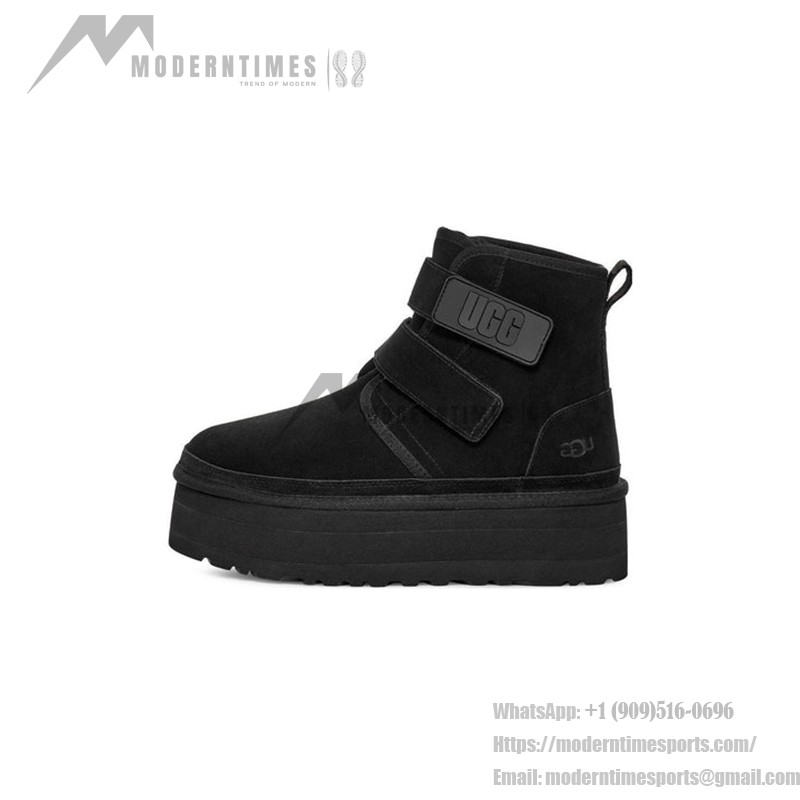 UGG ニューメル プラットフォーム チャッカ ブラック:ベルクロストラップ付きの快適なプラットフォームブーツ スエードアッパーとプラットフォームソールを備えたUGG ニューメル プラットフォーム チャッカ ブラックブーツ